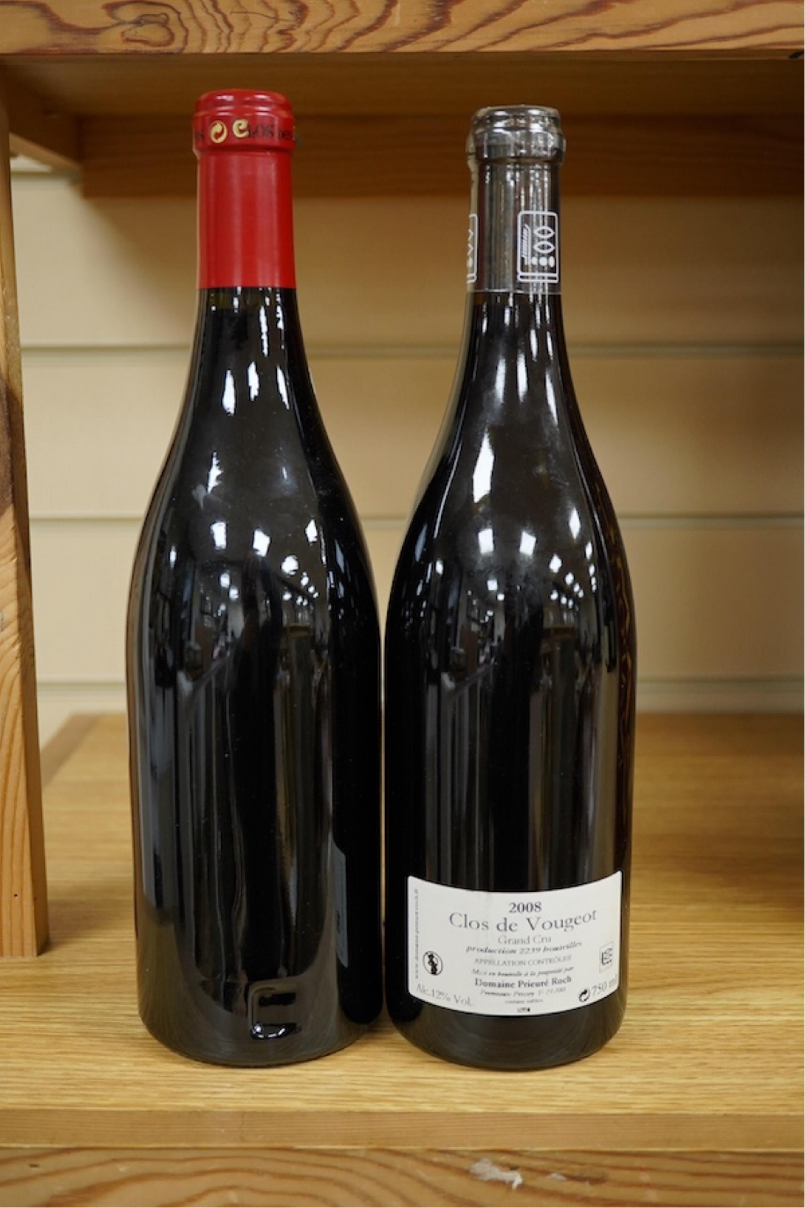 A bottle of Clos de Vougeot, 2008 Grand Cru, Domaine Prieure Roch, Premeaux-Prissey (2239 bouteilles) together with a Clos des Papes Chateauneuf du Pape 2003, Paul Avril (2). Condition - good, both well cellared